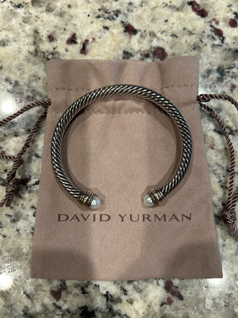 David Yurman Two-Tone Cable Cuff with Pearl Terminals
